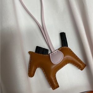Hermes Milo Lambskin Horse Hair Rodeo Horse Bag Charm AF Gold Mauve Pale Black